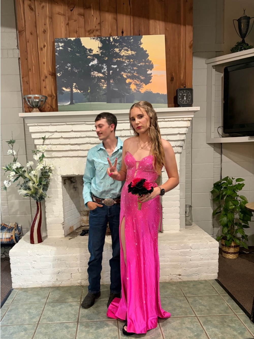 Sherri Hill Hot Pink Sequin Evening Gown